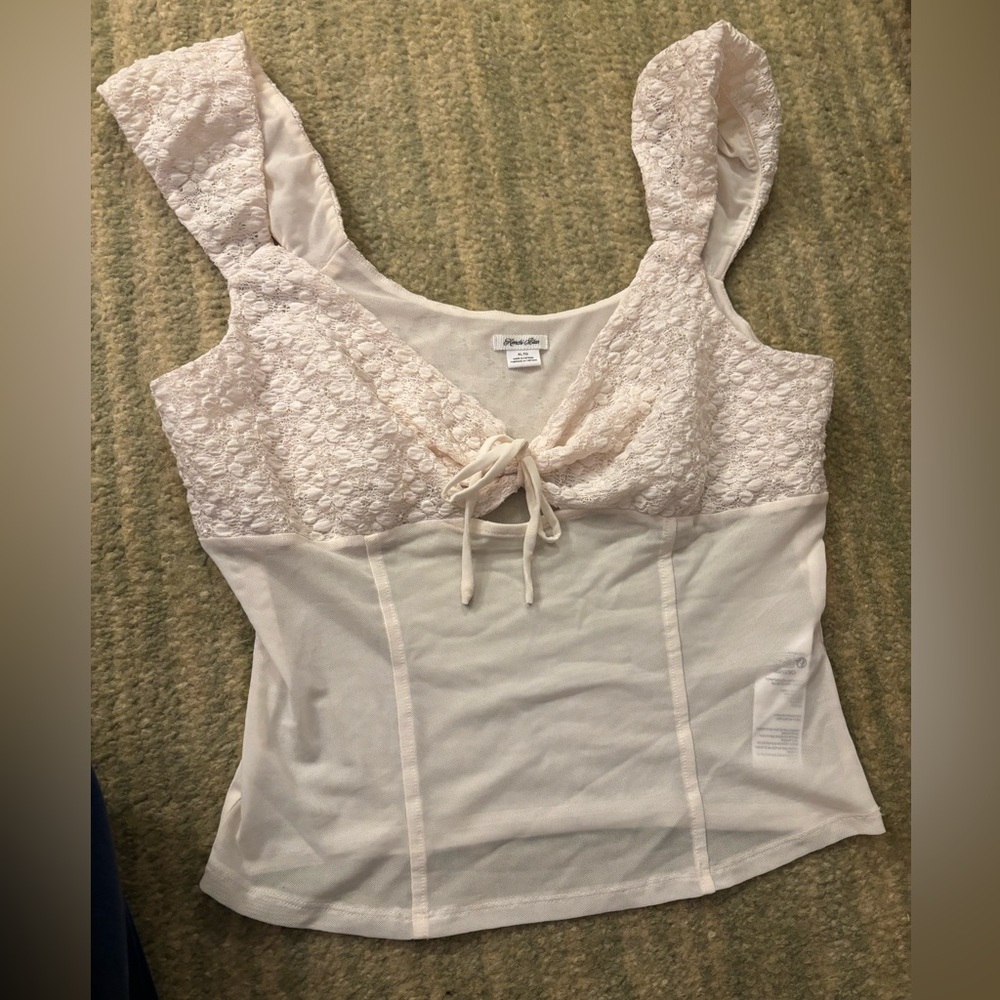 Kimchi Blue white Lace sheer Tie-Front Top